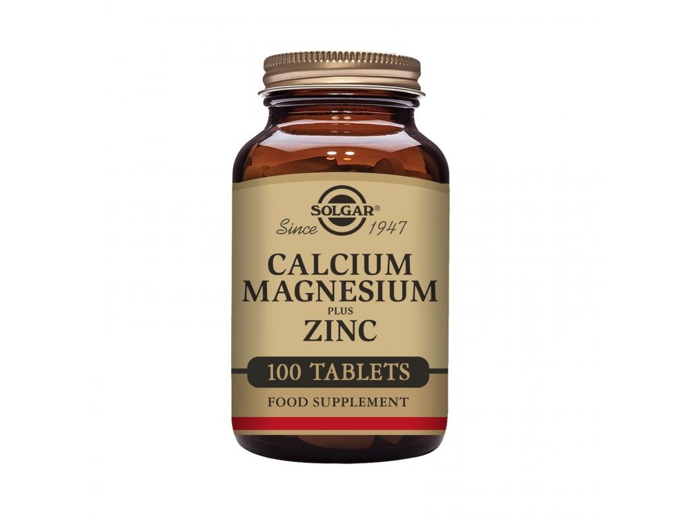 Solgar Calcium Magnesium Plus Zinc Συμπλήρωμα Διατροφής με Ασβέστιο, Μαγνήσιο & Ψευδάργυρο Συντελεί στην Καλή Υγεία των Οστών - Ιδανικό στην Εμμηνόπαυση, 100tabs
