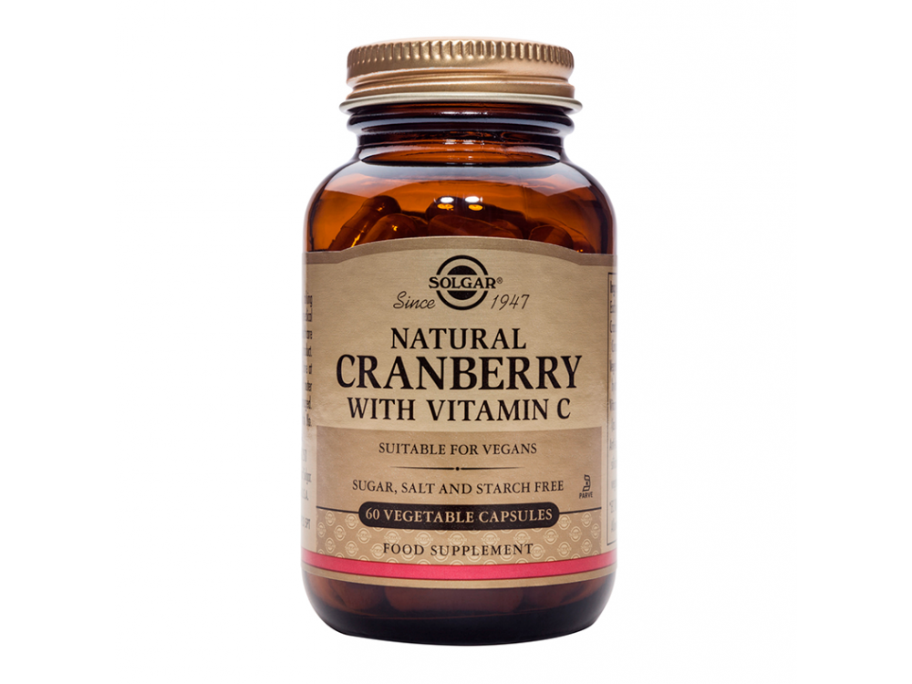 Solgar Cranberry Extract With Vitamin C Συμπλήρωμα Διατροφής για την Καλή Υγεία του Ουροποιητικού Συστήματος - Καταπολεμά τα Συμπτώματα της Κυστίτιδας, 60veg.caps