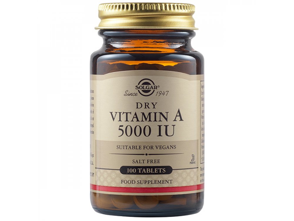 Solgar Vitamin A Dry 5000IU (1502 μg) Συμπλήρωμα Διατροφής Βιταμίνη Α για Διαταραχές & Ενδυνάμωση της Όρασης - Ιδανική για Δερματικές Παθήσεις, 100tabs