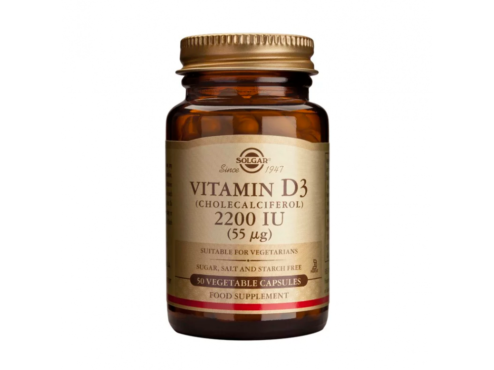 Solgar Vitamin D3 2200IU (55μg) Συμπλήρωμα Διατροφής Βιταμίνης D3 με Πολλαπλά Οφέλη για τον Οργανισμό, Ιδανικό για την Υγεία των Οστών & των Αρθρώσεων, 50veg.caps