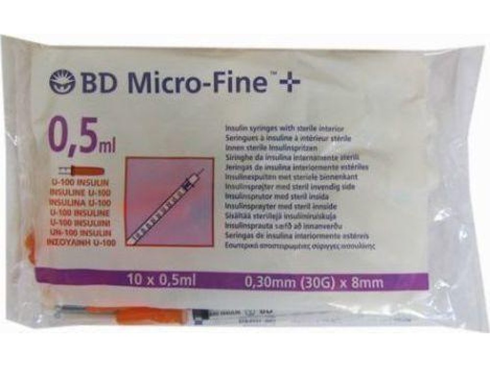 BD Micro-Fine+ 0.5ml 0.30mm (30G) x 8mm 10 Τεμάχια