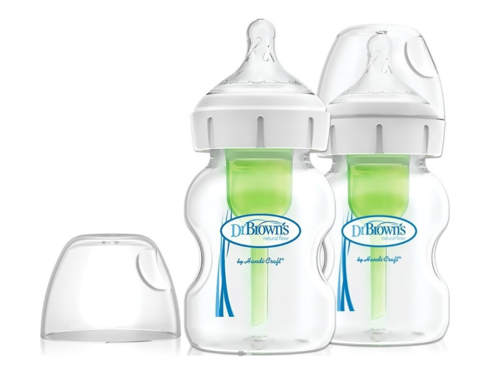 Dr. Brown's Options + Anti-colic WB 52700, Γυάλινο Μπιμπερό με Φαρδύ Λαιμό με Θηλή Σιλικόνης, 2x150ml