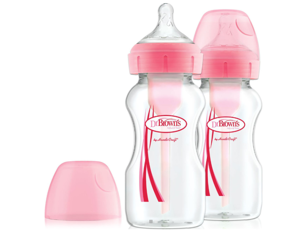 Dr. Brown's Options+ Wide Neck, Σετ Πλαστικά Μπιμπερό Κατά των Κολικών με Θηλή Σιλικόνης Ροζ 270ml, 2τμχ