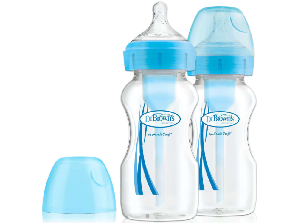 Dr. Brown's Options+ Wide Neck, Σετ Πλαστικά Μπιμπερό Κατά των Κολικών με Θηλή Σιλικόνης Μπλε 270ml, 2τμχ