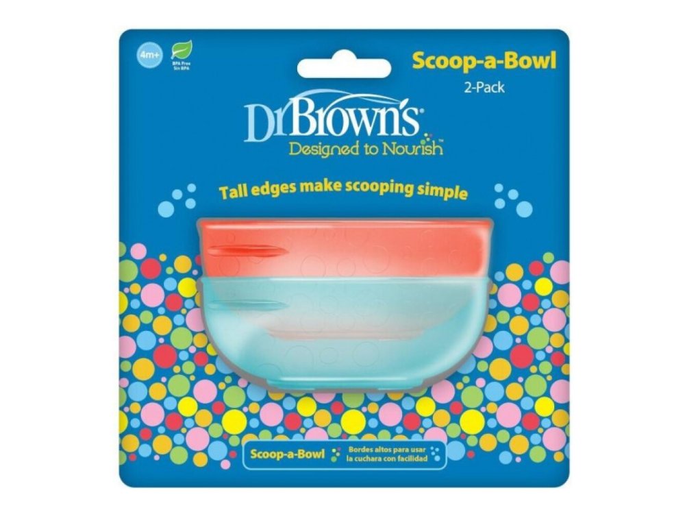 Dr. Brown's Scoop-a-Bowl Μπωλ Φαγητού Κόκκινο & Πράσινο, 2τμχ