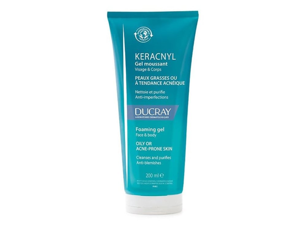 Ducray Keracnyl Foaming Gel, Υγρό Καθαρισμού Προσώπου & Σώματος για Δέρματα με Τάση για Ακμή, 200ml