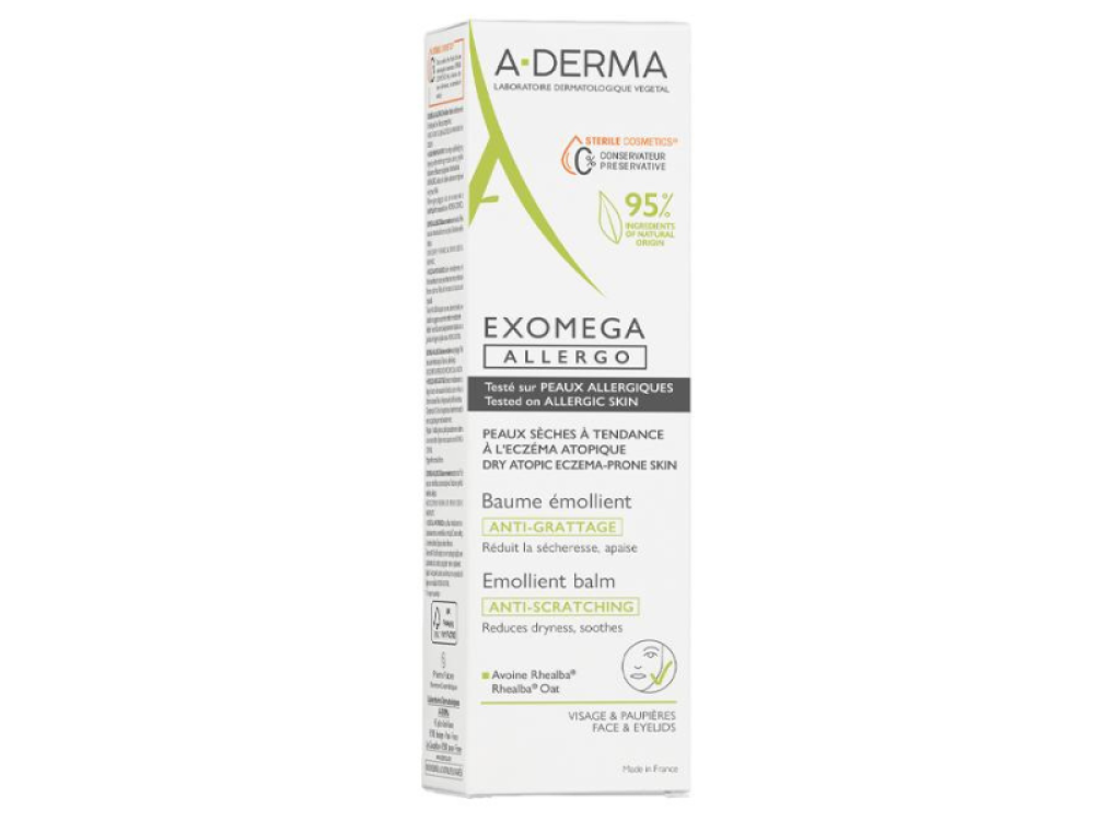 A-Derma Exomega Allergo Emollient Balm, Αποστειρωμένο Μαλακτικό Bάλσαμο που Καταπραϋνει το Αίσθημα Κνησμού, 200ml