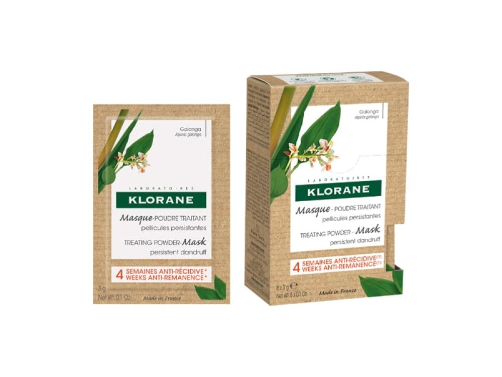 Klorane Masque Poudre Traitant Galanga, Θεραπευτική Μάσκα Μαλλιών Σε Μορφή Πούδρας Κατά Της Επίμονης Πιτυρίδας, 8x3g