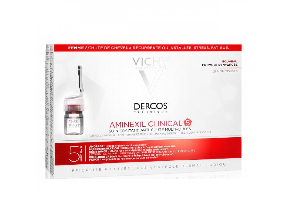 Vichy Dercos Aminexil Clinical 5, Πρόγραμμα Κατά της Γυναικείας Τριχόπτωσης, 21Μονοδόσεις x 6ml