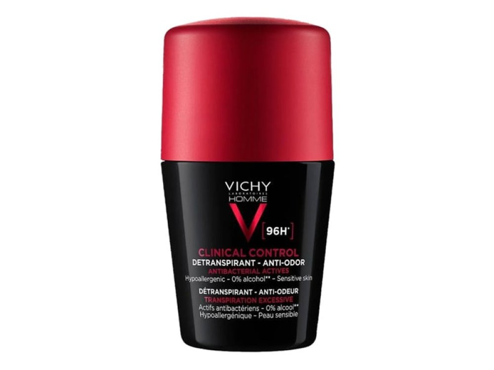Vichy Homme Clinical Control 96h Detranspirant Anti-Odor Deodorant Roll-on, Αποσμητικό για Ευαίσθητες Επιδερμίδες, 50ml