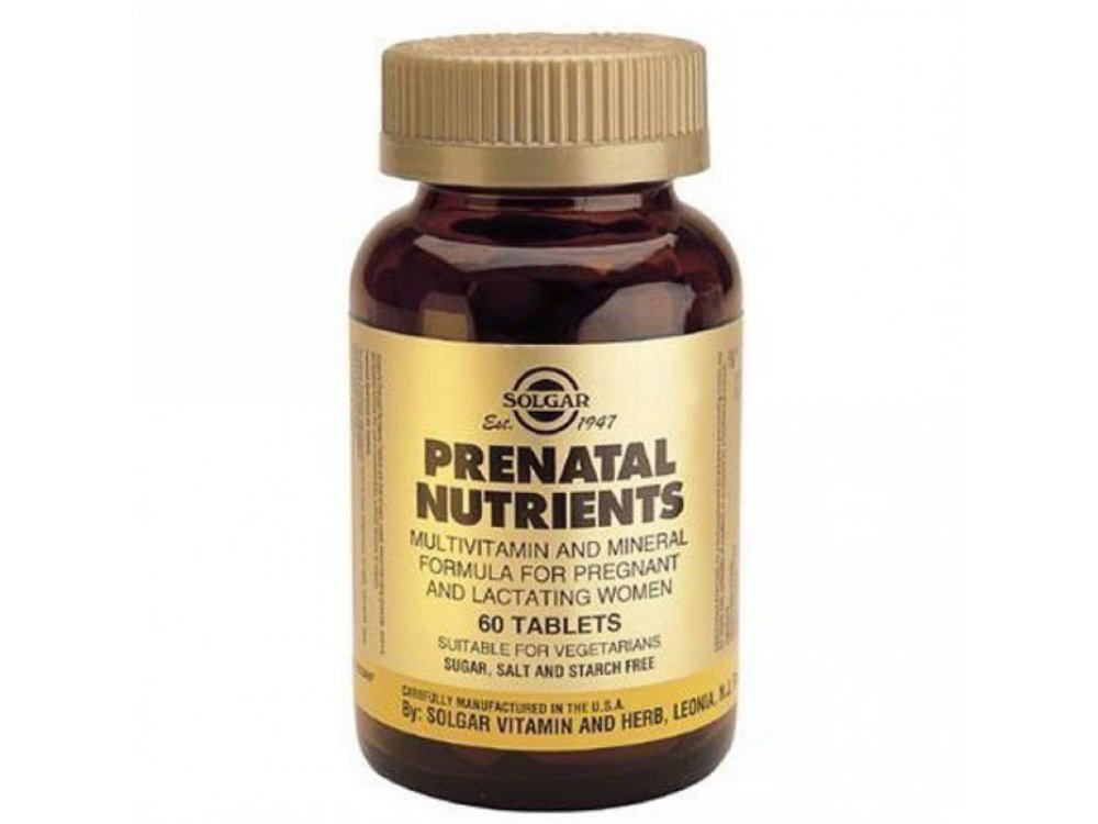 SOLGAR PRENATAL NUTRIENTS 60 tabs. Έγκυες, θηλάζουσες-περιέχει και σίδηρο που δεν προκαλεί δυσκοιλιότητα και φουσκώματα.