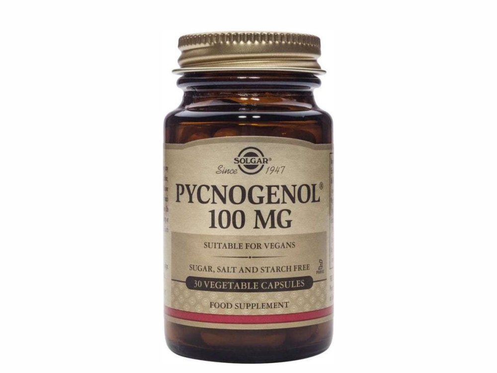 Solgar Pycnogenol 100mg, Συμπλήρωμα Πυκνογενόλης με Αντιοξειδωτική Δράση για Αγγεία & Κυκλοφορικό, 30veg.caps