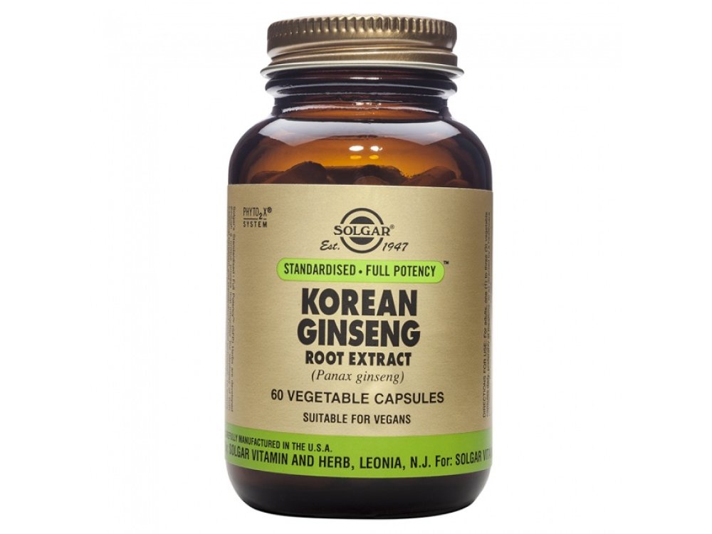 Solgar Korean Ginseng Root Extract, Κορεάτικο Τζίνσενγκ Panax για Ενέργεια & Τόνωση του Οργανισμού, 60veg.caps