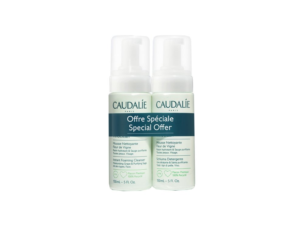 Caudalie Vinoclean Instant Foaming Cleanser Promo Pack, Απαλός Αφρός Καθαρισμού Προσώπου, 2x150ml