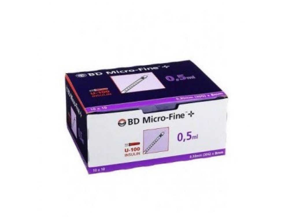 BD Microfine Σύριγγες Ινσουλίνης 0.30mm 30G Χ 8MM 0.5ml 100 Τεμάχια