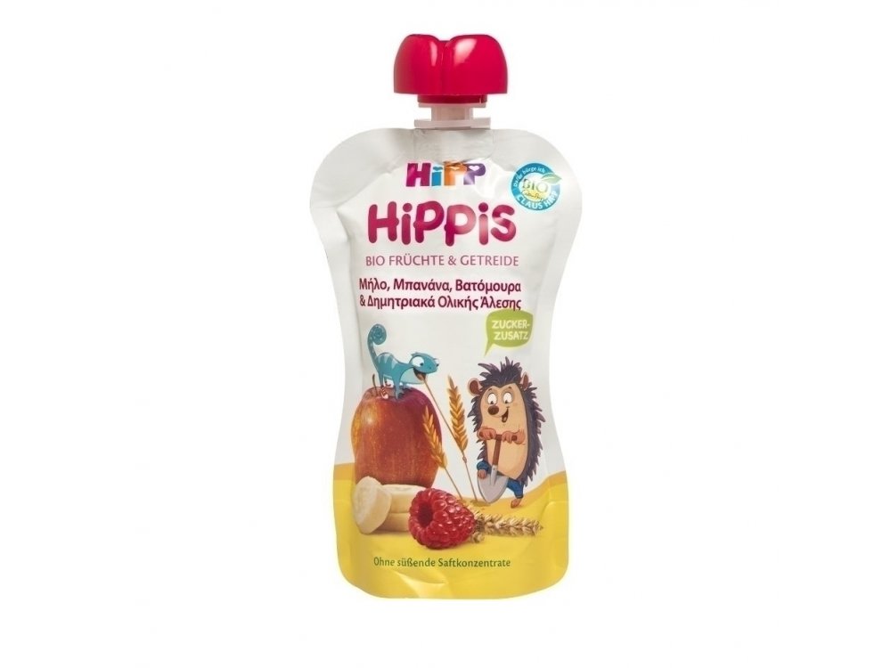 Hipp Hippis Sport Βιολογικό Παρασκέυασμα Φρούτων Μήλο, Μπανάνα, Βατόμουρα & Δημητριακά Ολικής Άλεσης 100gr