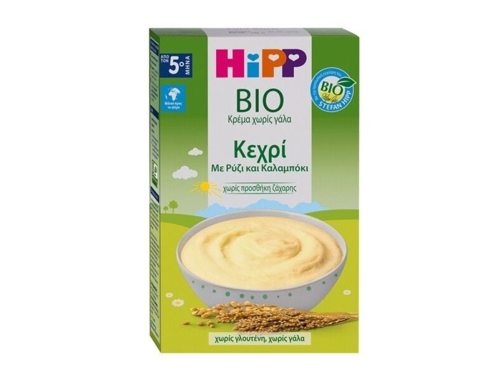Hipp Bio Υποαλλεργική Κρέμα Χωρίς Γάλα Κεχρί με Ρύζι & Καλαμπόκι, 200gr