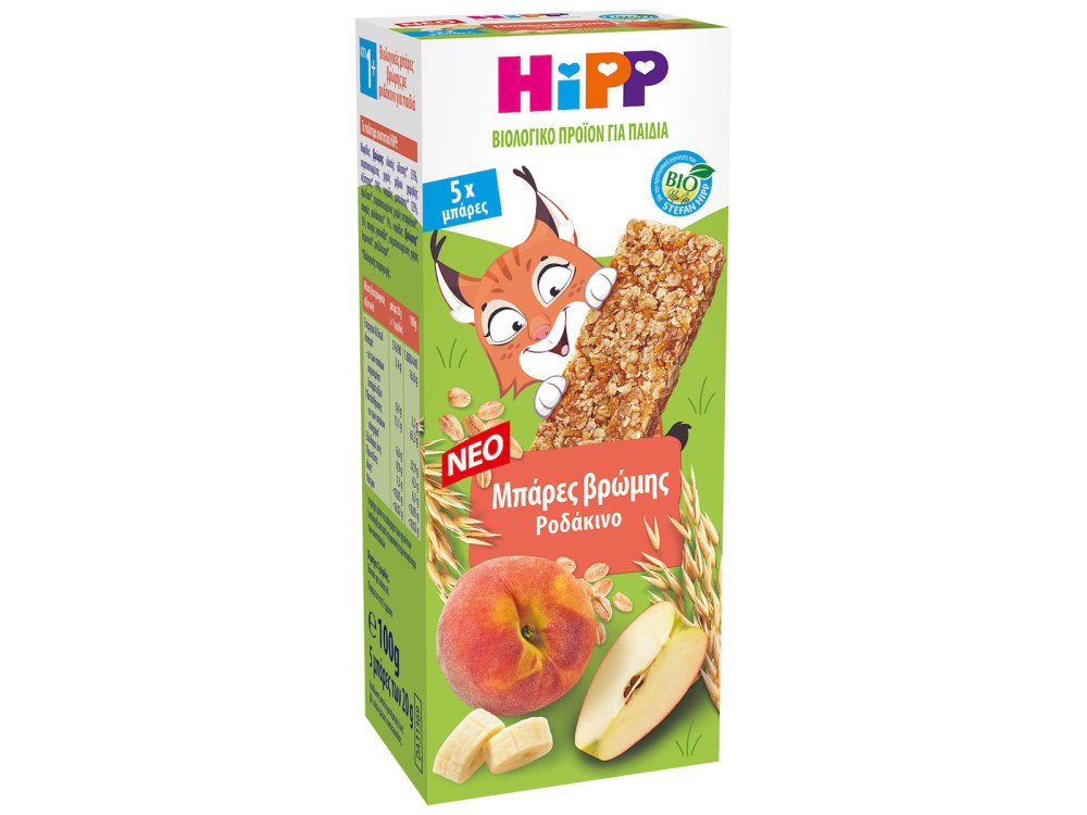 Hipp Μπάρες Βρώμης με Γεύση Ροδάκινο Χωρίς Ζάχαρη για 12m+, 5 Μπάρες των 20g, 100g