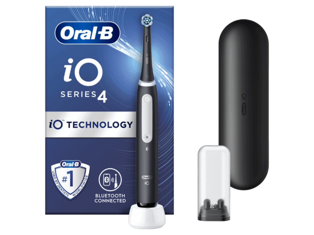 Oral-B iO Series 4, Ηλεκτρική Οδοντόβουρτσα με Χρονομετρητή, Αισθητήρα Πίεσης και Θήκη Ταξιδίου Μαύρη, 1τμχ