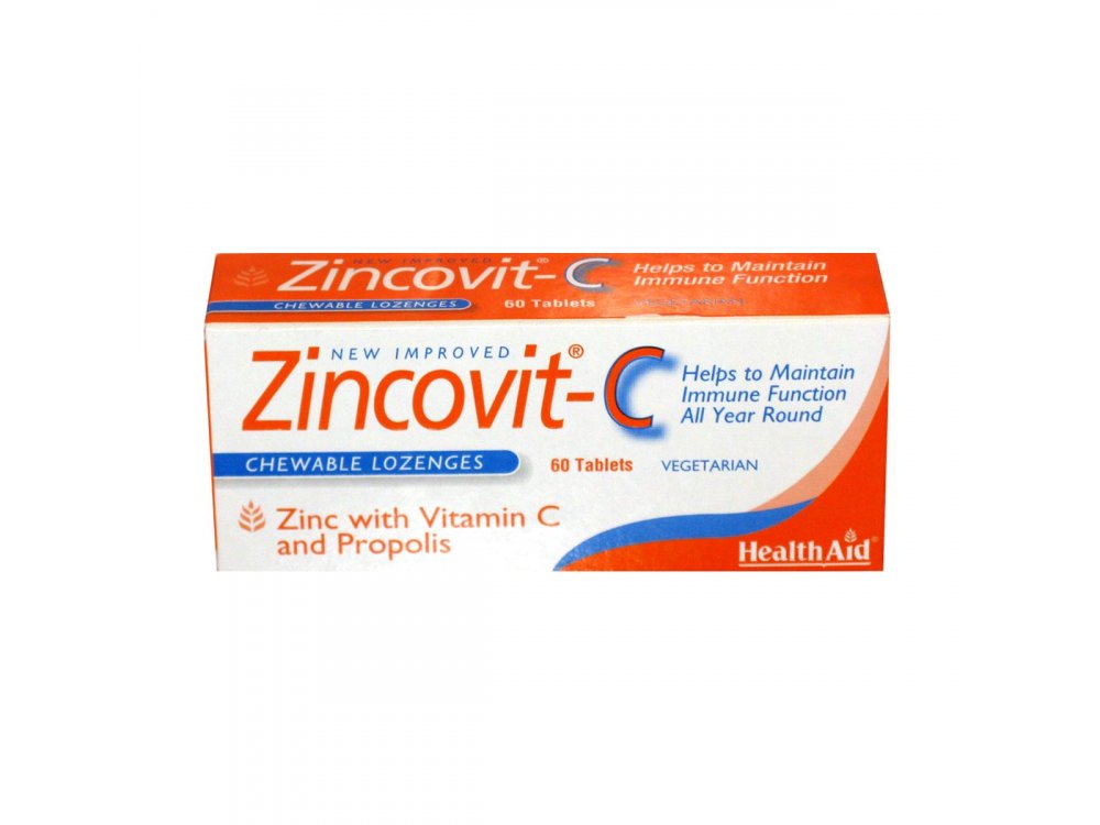 Health Aid Zincovit C Συμπλήρωμα Διατροφής με Ψευδάργυρο, Βιταμίνη C & Πρόπολη για Ενίσχυση Ανοσοποιητικού & Αντιμετώπιση Κρυολογημάτων, 60chew tabs