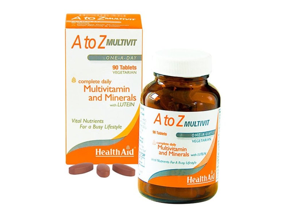 Health Aid A To Z Multivit, Συμπλήρωμα με Βιταμίνες, Μέταλλα & Λουτε?νη για Τόνωση & Αντιγήρανση, 90veg.tabs