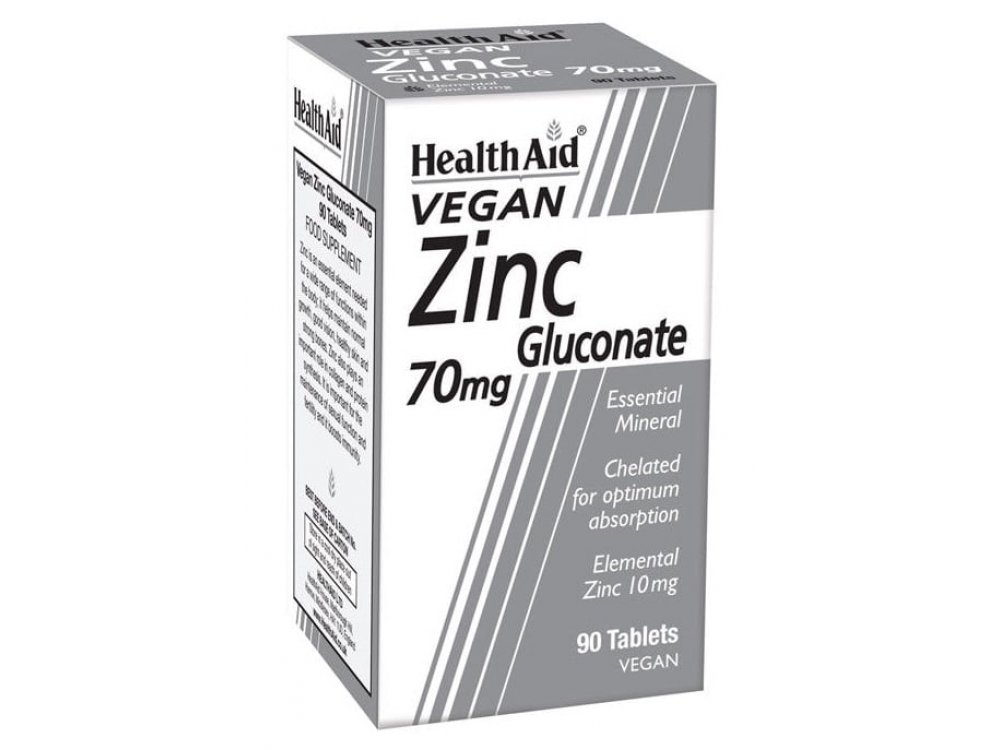 Health Aid Zinc Gluconate 70mg Συμπλήρωμα Διατροφής Ψευδαργύρου για Τόνωση Ανοσοποιητικού, Καλή Υγεία Δέρματος & Αναπαραγωγικού, 90tabs