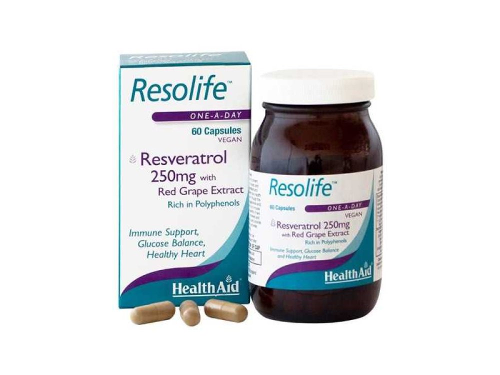 Health Aid Resolife 250mg, Φυσική Ρεσβερατρόλη με Αντιοξειδωτική και Αντιφλεγμονώδη Δράση, 60caps