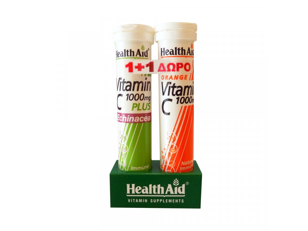 Health Aid Vitamin C 1000mg plus Echinacea, 20 tabs & ΔΩΡΟ Vitamin C 1000mg με Γεύση Πορτοκάλι 20 tabs