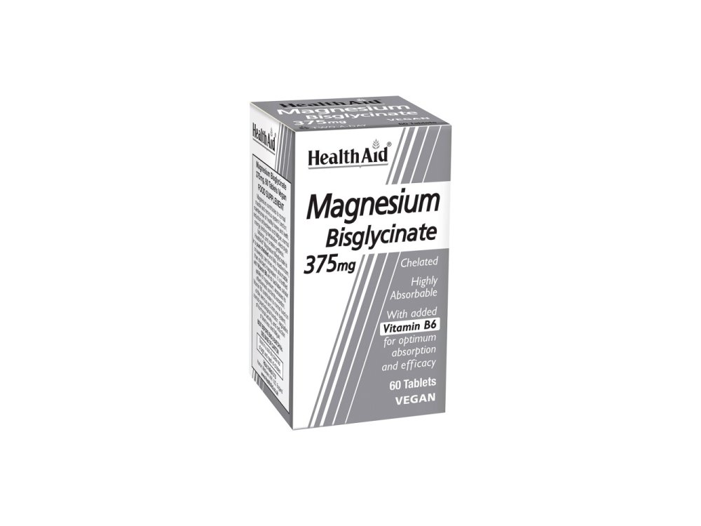 Health Aid Magnesium Bisglycinate 375mg & Vitamin B6, Χηλικό Μαγνήσιο & Βιταμίνη Β6, 60tabs