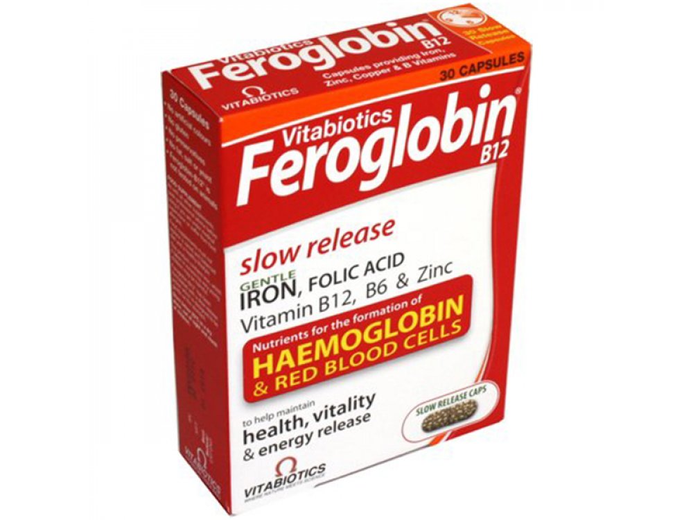 VITABIOTICS Feroglobin Gentle Iron, Folic Acid, B12 Slow Release 30CAPS