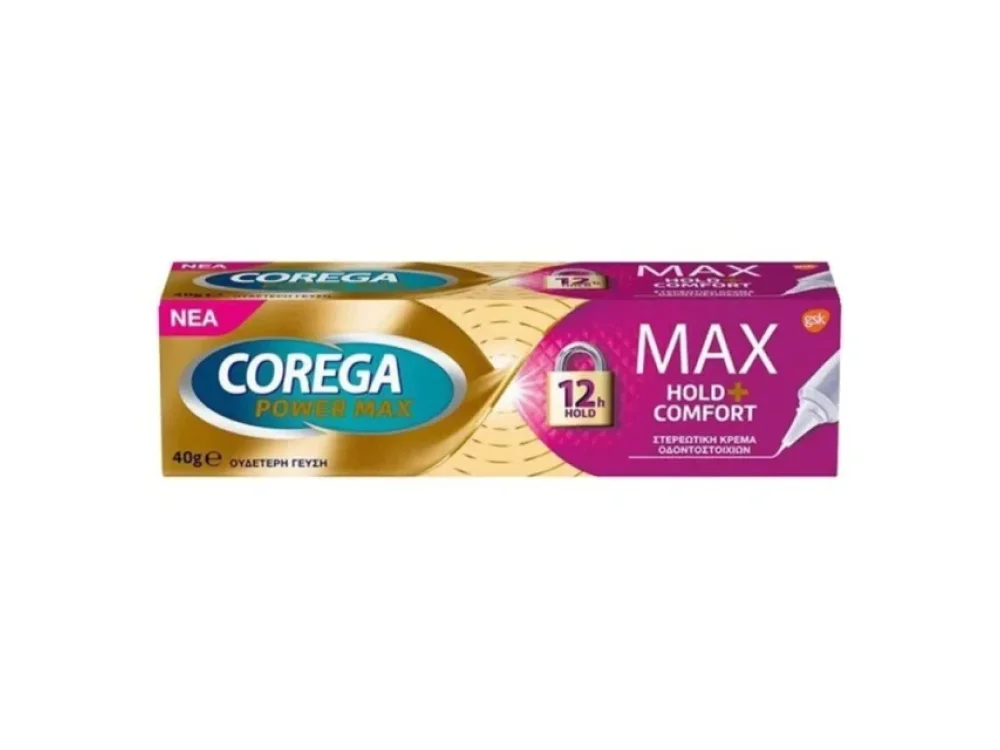 Corega Power Max Hold & Comfort Στερεωτική Κρέμα Τεχνητής Οδοντοστοιχίας, 40gr