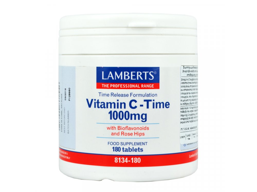 Lamberts Vitamin C Time Release 1000mg Συμπλήρωμα Διατροφής Βιταμίνη C για Τόνωση του Οργανισμού & Ενίσχυση του Ανοσοποιητικού Συστήματος, 180tabs