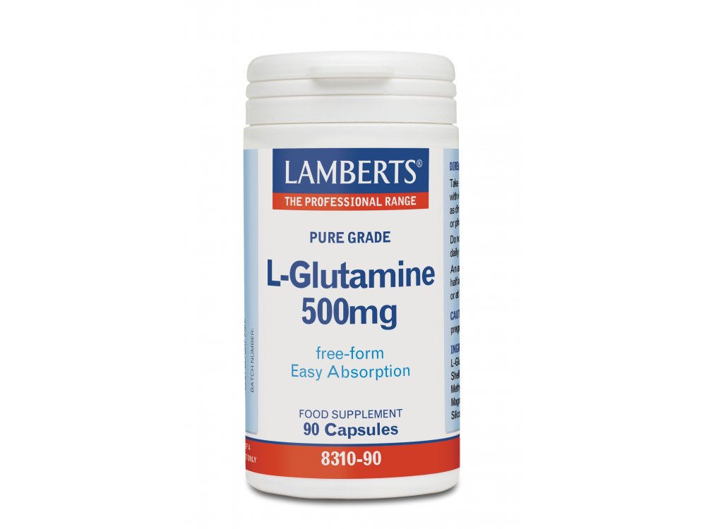 Lamberts L-Glutamine Σκόνη σε Σκληρή Κάψουλα για τον Εγκέφαλο & στην Επούλωση των Πεπτικών Ελκών 500MG, 90 caps