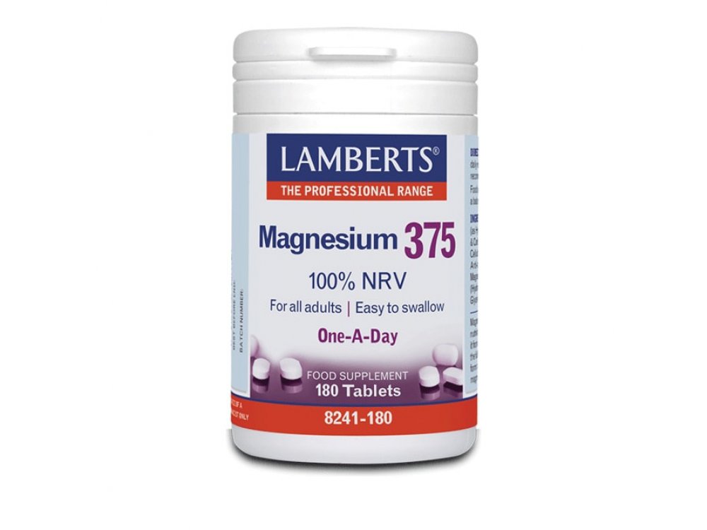 Lamberts Magnesium 375 Συμπλήρωμα Διατροφής με τις 4 Σημαντικότερες Μορφές Αλάτων Μαγνησίου, 180tabs