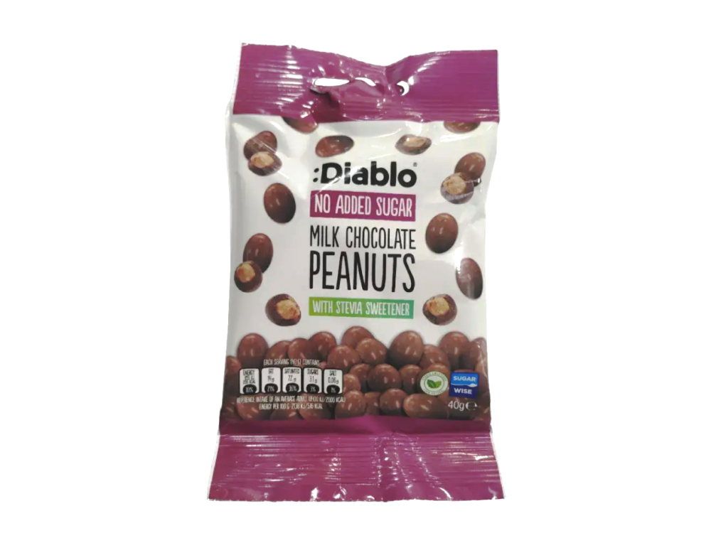 Diablo Milk Chocolate Peanut No Added Sugar, Σοκολατένια Μπαλάκια Γεμιστά με Φυστίκι με Στέβια, 40gr