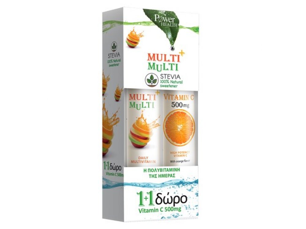 Multi + Multi με Στέβια 24 αναβράζοντα δισκία & Vitamin C 500mg Πορτοκάλι 20 αναβράζοντα δισκία