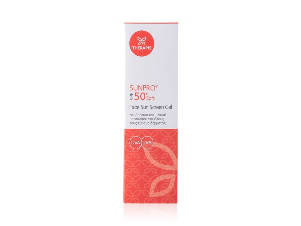 THERAPIS Sunpro Sunscreen Oil Gel SPF50+, Αδιάβροχο Αντηλιακό Προσώπου για Όλους τους Τύπους Δέρματος, 50ml