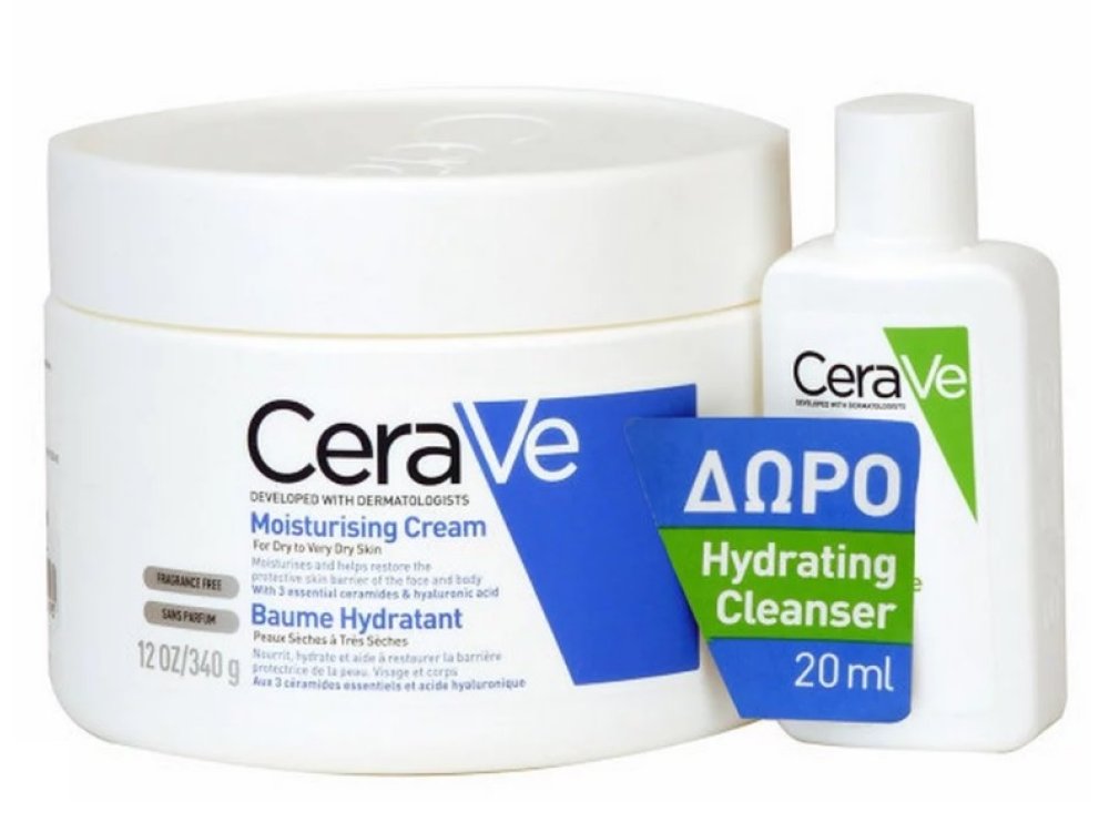 CeraVe Promo Moisturising Cream Ενυδατική Κρέμα για Ξηρό/Πολύ Ξηρό Δέρμα, 340gr & Δώρο Hydrating Cleanser Κρέμα Καθαρισμού, 20ml