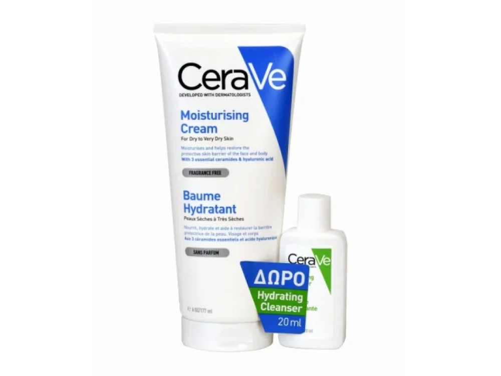 Cerave Promo Moisturising Cream Ενυδατική Κρέμα για Ξηρό/Πολύ Ξηρό Δέρμα, 177ml & Δώρο Hydrating Cleanser Κρέμα Καθαρισμού, 20ml