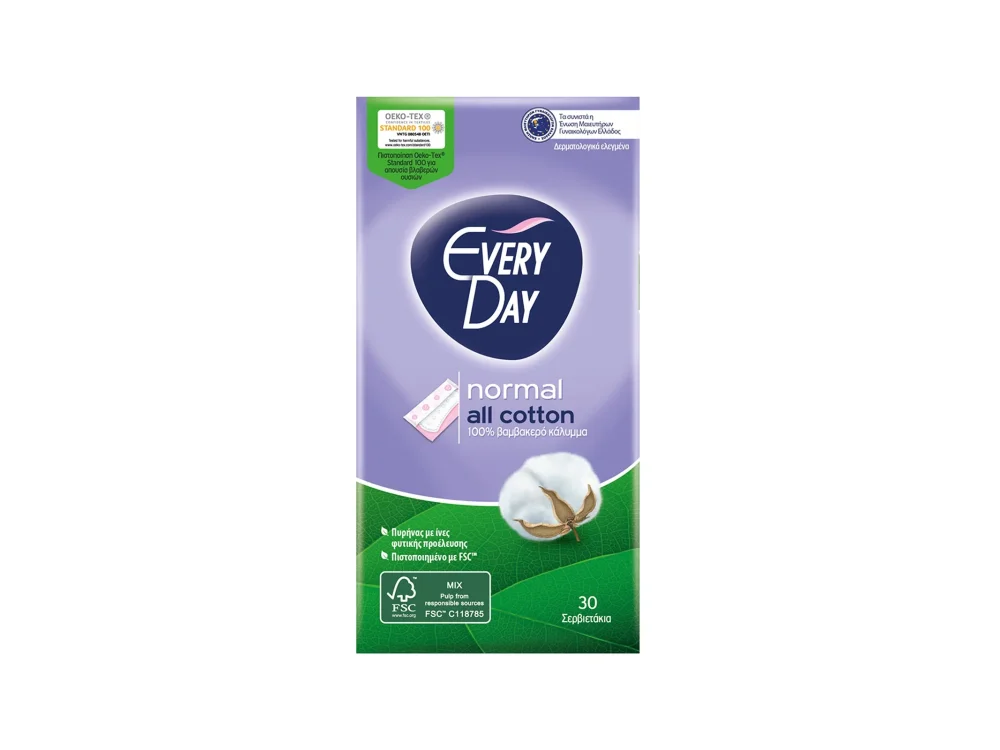 EveryDay All Cotton Normal Σερβιετάκια με 100% Βαμβακερό Κάλυμμα, 30τεμ