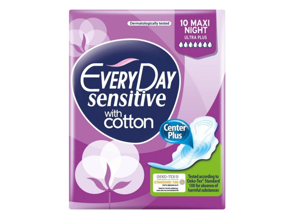 EVERYDAY, Σερβιέτες Sensitive Maxi Night Ultra Plus, 10τμχ