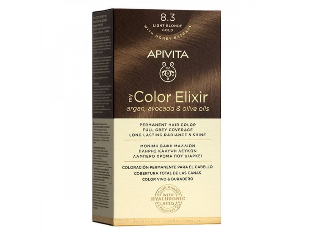 Apivita My Color Elixir kit Μόνιμη Βαφή Μαλλιών, 8.3 (Ξανθό Ανοιχτό Μελί)