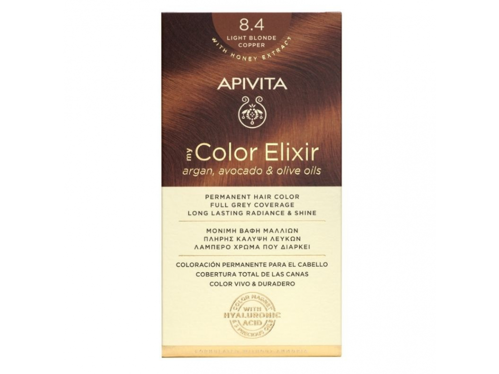 Apivita My Color Elixir kit Μόνιμη Βαφή Μαλλιών, 8.4 (Ξανθό Ανοιχτό Χάλκινο)