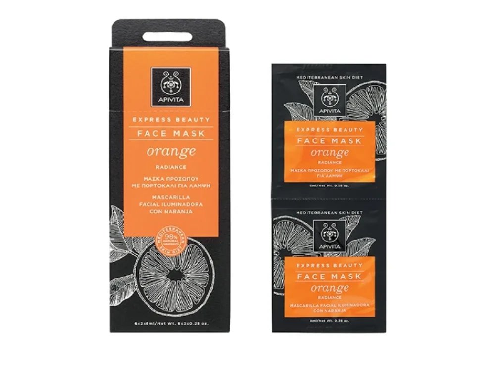 Apivita Express Beauty Μάσκα Προσώπου με Πορτοκάλι για Λάμψη, 2x8ml