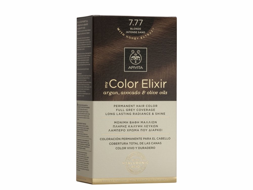 Apivita My Color Elixir Permanent Hair Color, Μόνιμη Βαφή Μαλλιών 7.77 Ξανθό Έντονο Μπεζ, Promo -20%, 1τμχ