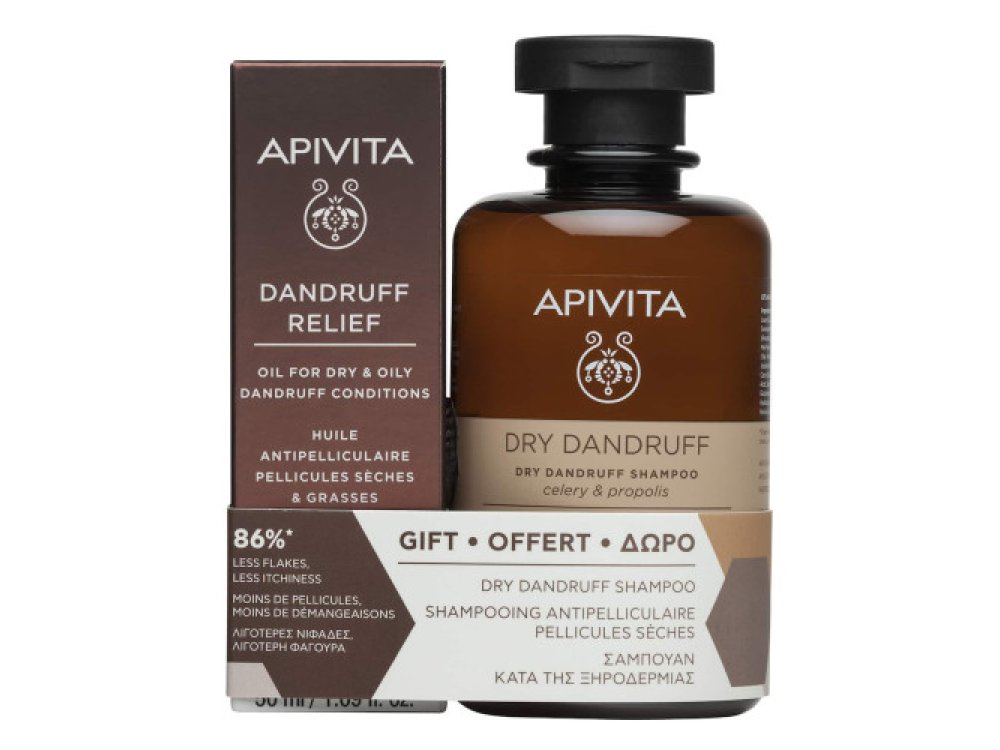 Apivita Promo Pack Dandruff Relief Λάδι κατά της Ξηροδερμίας & της Πιτυρίδας, 50ml & Δώρο Dry Dandruff Shampoo Σαμπουάν Κατά της Ξηροδερμίας, 250ml