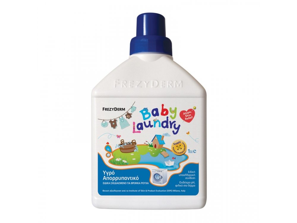 Frezyderm Baby Laundry Υγρό Απορρυπαντικό για Βρεφικά Ρούχα, 1lt Υγρό απορρυπαντικό ειδικά σχεδιασμένο για βρεφικά ρούχα. Με ουδέτερο pH και ειδική υποαλλεργική σύνθεση.