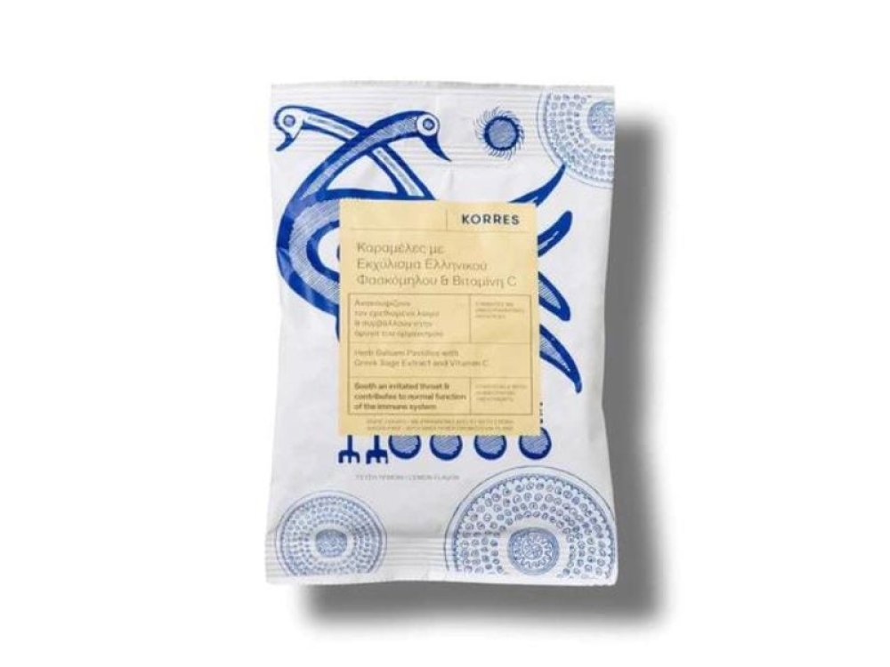 KORRES Herb Balsam Pastilles, Καραμέλες με Εκχύλισμα Ελληνικού Φασκόμηλου & Βιταμίνη C, Κατά του Πονόλαιμου, με Γεύση Λεμόνι, 16τμχ