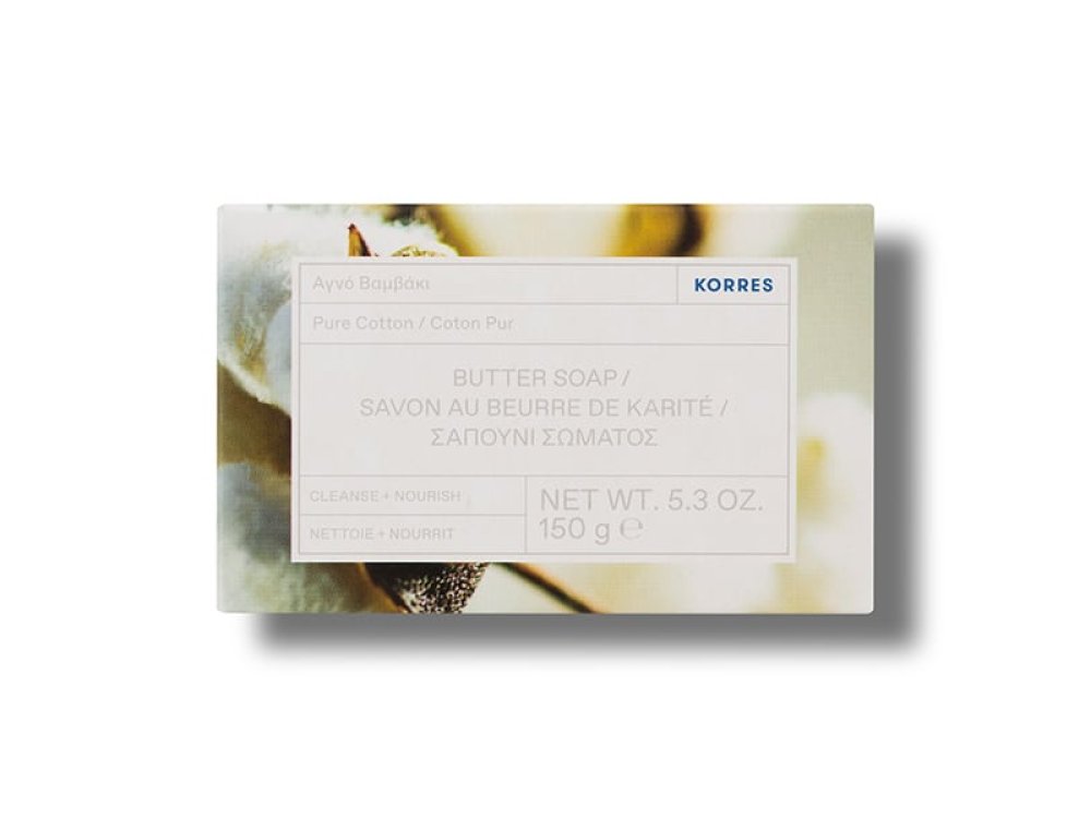Korres Pure Cotton Butter Soap, Σαπούνι Σώματος με Βούτυρο Καριτέ και Αγνό Βαμβάκι, 150gr