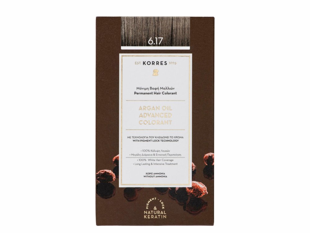 Korres Argan Oil Advanced Colorant 6.17, Βαφή Μαλλιών Ξανθό Σκούρο Μπεζ, 50ml